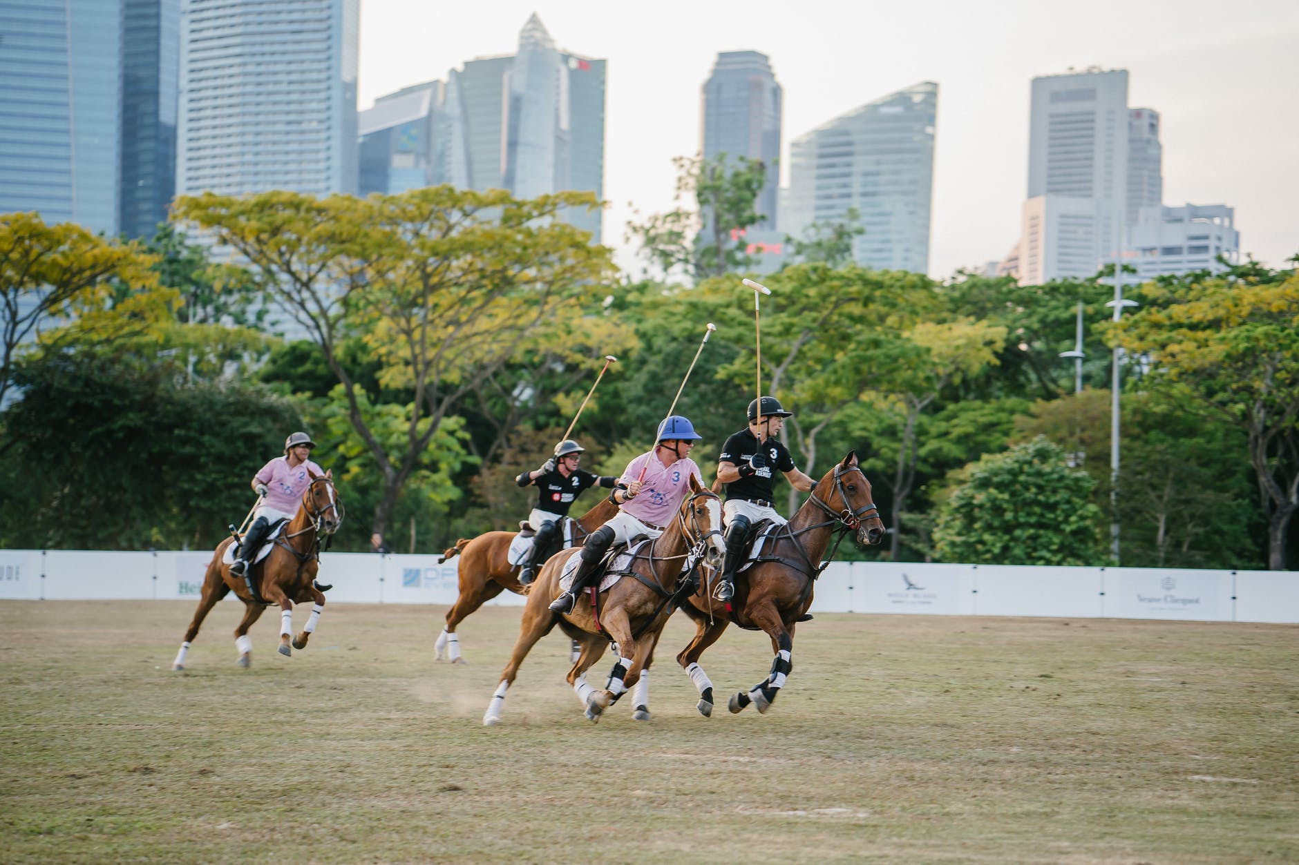 group of men riding horses about to play polo sport