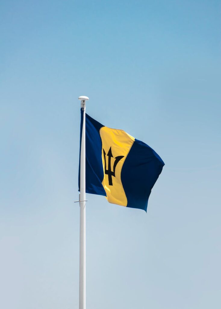 waving national flag of barbados